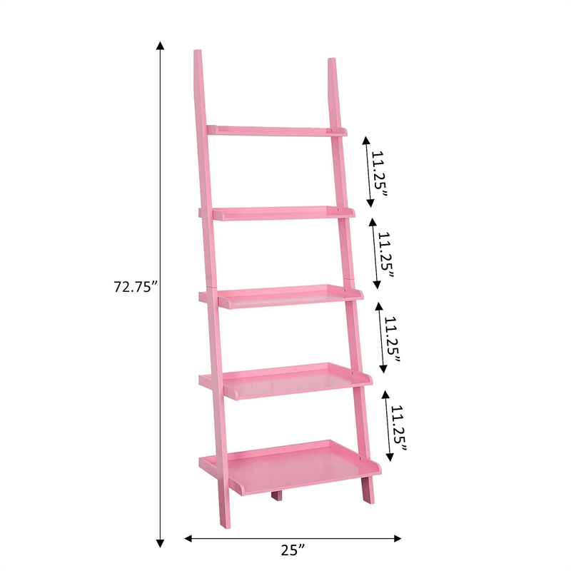 American Heritage Bookshelf Ladder with Five Tiers in Bright Pink Wood Finish