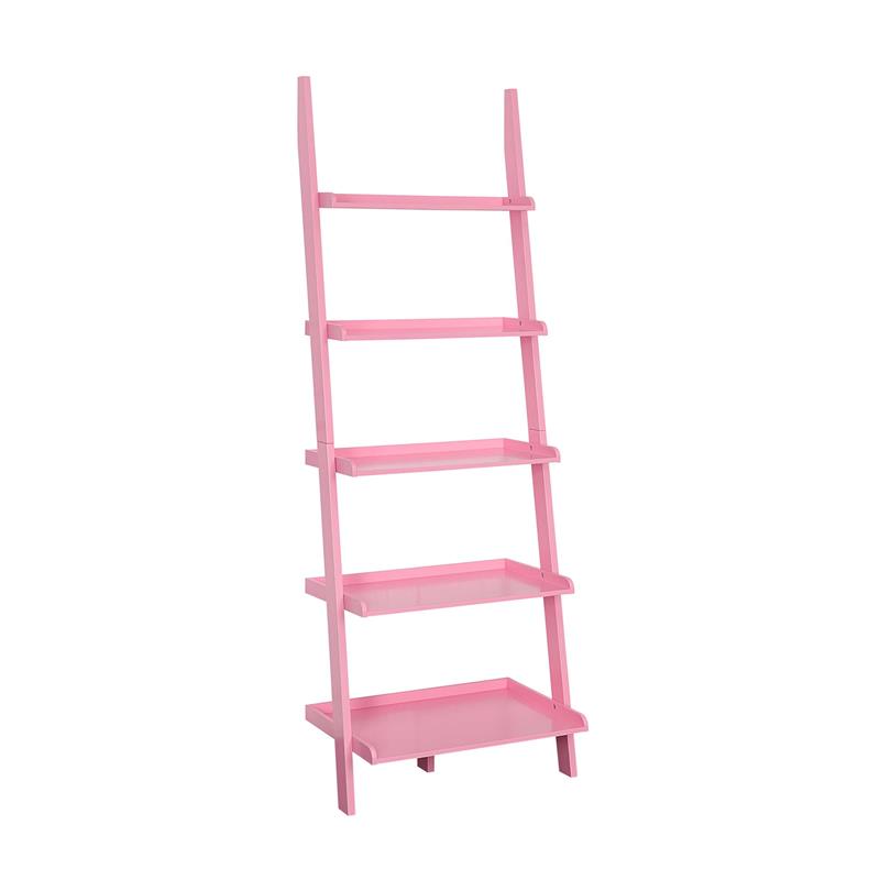 American Heritage Bookshelf Ladder with Five Tiers in Bright Pink Wood Finish