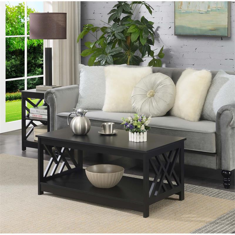 Convenience Concepts Titan Coffee Table with Shelf in Black Wood Finish
