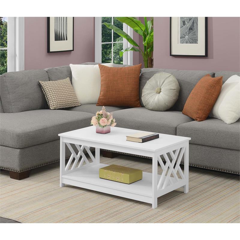 Convenience Concepts Titan Coffee Table with Shelf in White Wood Finish