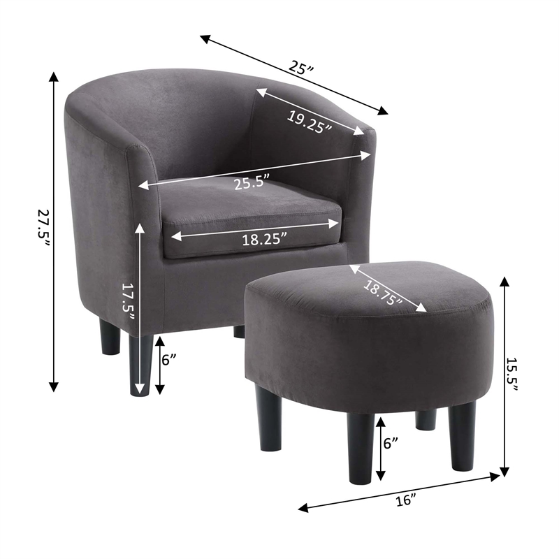 Take-a-Seat Churchill Accent Chair with Ottoman in Gray Microfiber Fabric