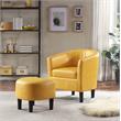 Take-a-Seat Churchill Accent Chair with Ottoman in Yellow Faux Leather Fabric