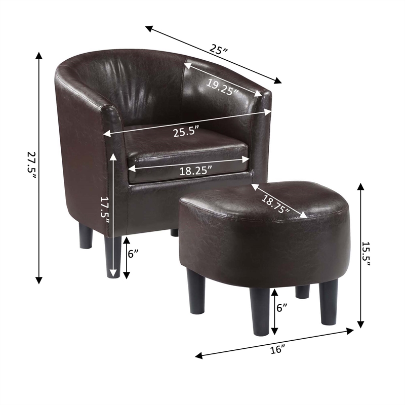 Take-a-Seat Churchill Accent Chair with Ottoman in Espresso Faux Leather Fabric
