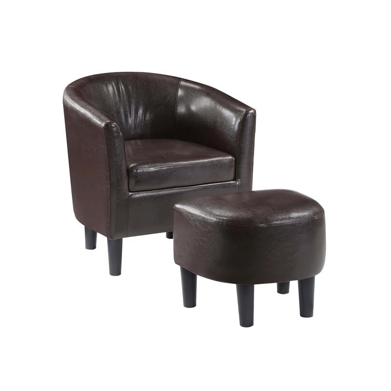 Take-a-Seat Churchill Accent Chair with Ottoman in Espresso Faux Leather Fabric