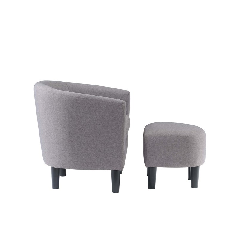 Take-a-Seat Churchill Accent Chair with Ottoman in Cement Gray Linen Fabric