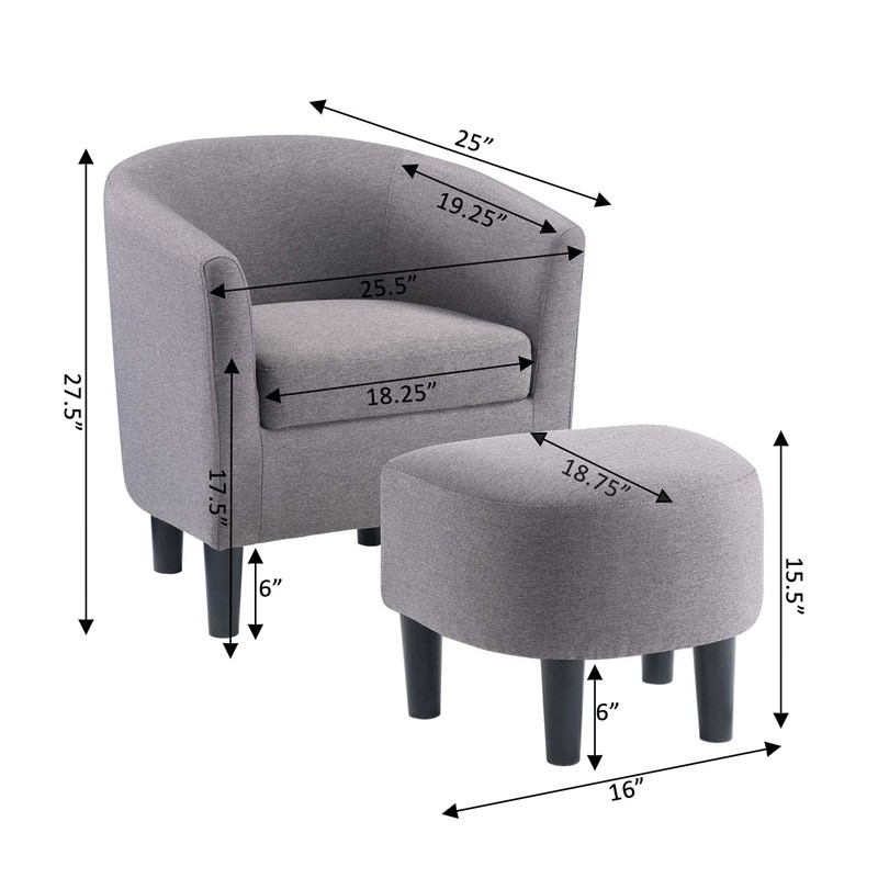 Take-a-Seat Churchill Accent Chair with Ottoman in Cement Gray Linen Fabric