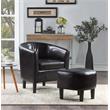 Take-a-Seat Churchill Accent Chair with Ottoman in Black Faux Leather Fabric