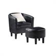 Take-a-Seat Churchill Accent Chair with Ottoman in Black Faux Leather Fabric