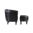 Take-a-Seat Churchill Accent Chair with Ottoman in Black Faux Leather Fabric
