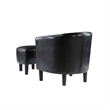 Take-a-Seat Churchill Accent Chair with Ottoman in Black Faux Leather Fabric