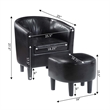 Take-a-Seat Churchill Accent Chair with Ottoman in Black Faux Leather Fabric