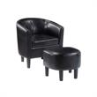 Take-a-Seat Churchill Accent Chair with Ottoman in Black Faux Leather Fabric