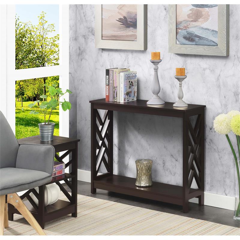 Convenience Concepts Titan Console Table with Shelf in Espresso Wood Finish