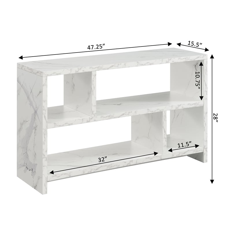 Northfield TV Stand Console with Shelves in White Faux Marble Wood Finish