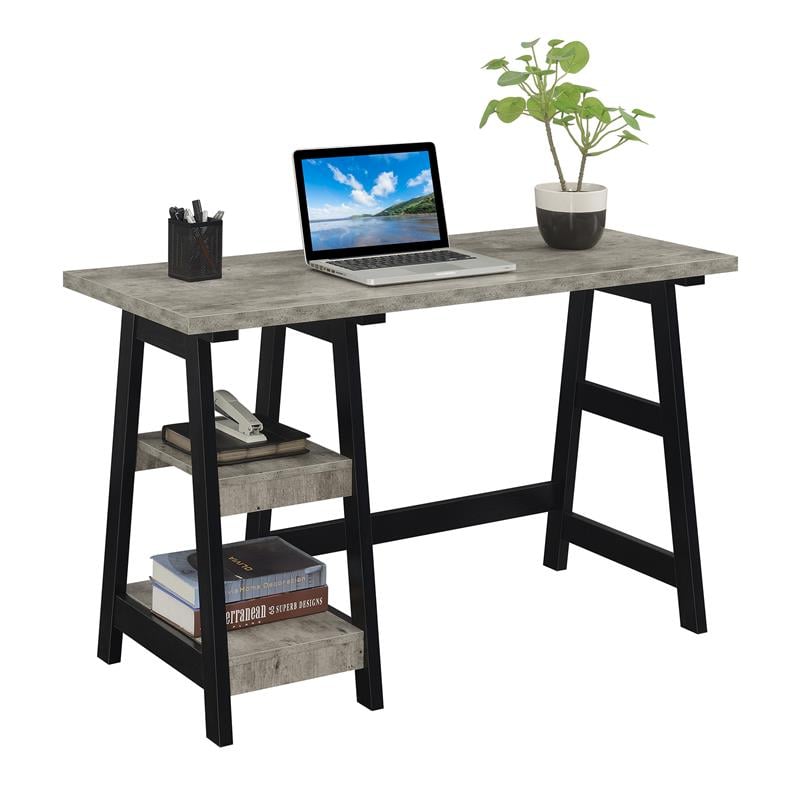 Designs2Go Trestle Desk with Shelves in Gray Faux Birch Wood Finish
