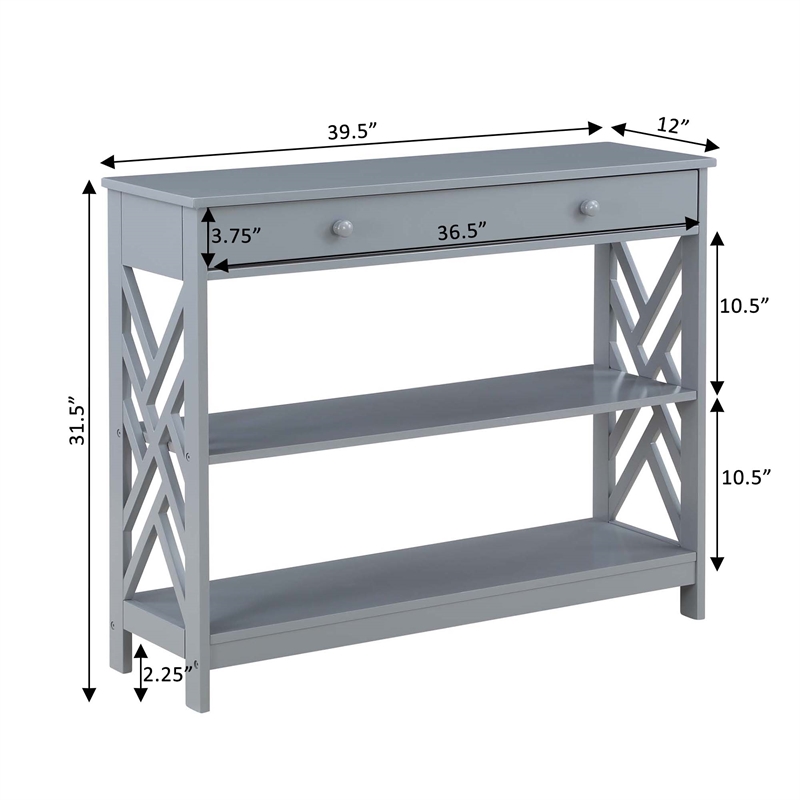 Convenience Concepts Titan One-Drawer Console Table with Shelves in Gray Wood