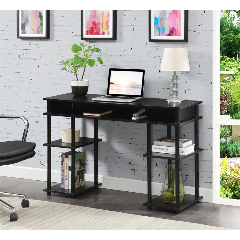 Convenience Concepts Designs2Go No-Tools Student Desk with Shelves in Black Wood