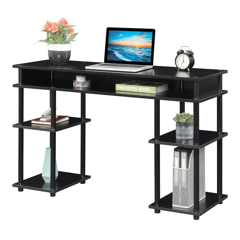 Convenience Concepts Designs2Go No-Tools Student Desk with Shelves in Black Wood