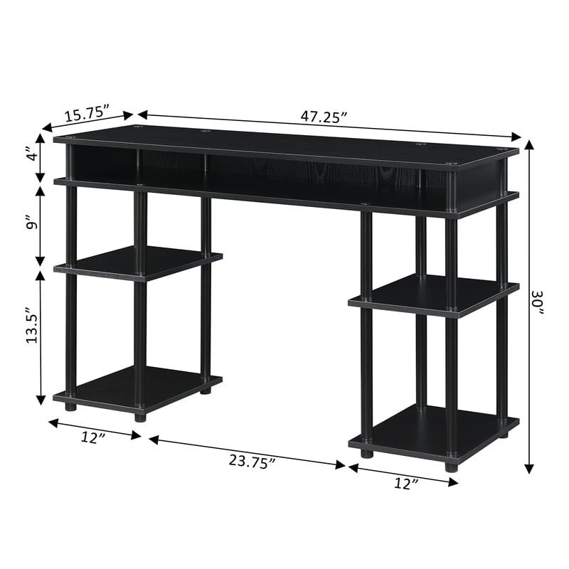 Convenience Concepts Designs2Go No-Tools Student Desk with Shelves in Black Wood
