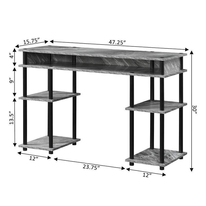 Designs2Go No-Tools Student Desk with Shelves in Gray Faux Marble Wood Finish