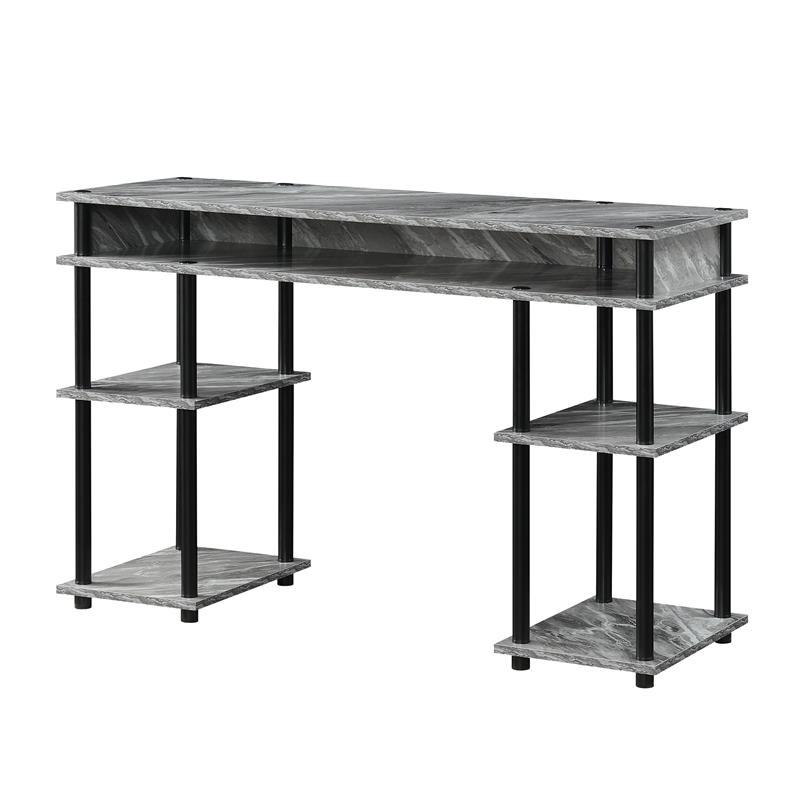 Designs2Go No-Tools Student Desk with Shelves in Gray Faux Marble Wood Finish