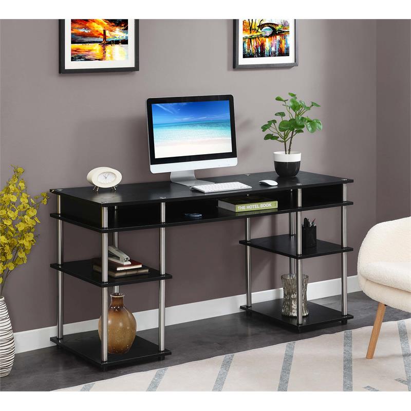 Designs2Go No-Tools 60-inch Deluxe Student Desk with Shelves in Black Wood