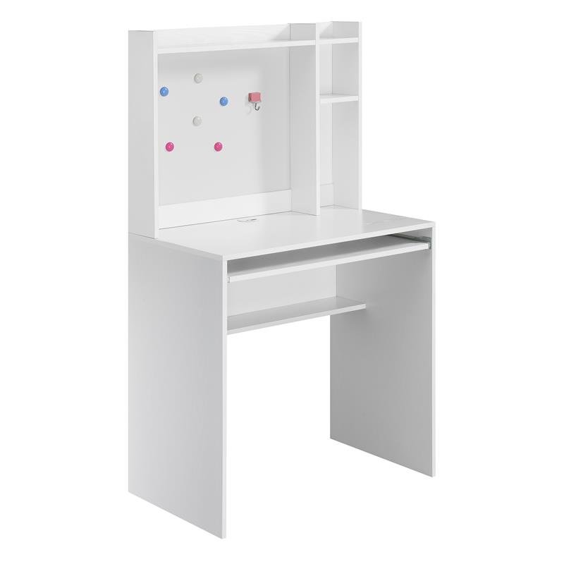 Designs2Go Student Desk with Magnetic Bulletin Board and Shelves in White Wood