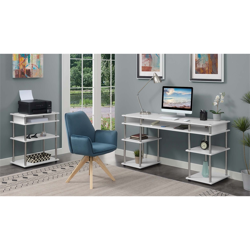 Designs2Go No-Tools Printer Stand with Shelves in White Wood Finish