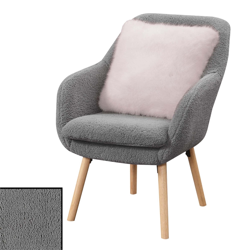Take-a-Seat Charlotte Sherpa Accent Chair in Gray Sherpa Fabric with Wood Legs