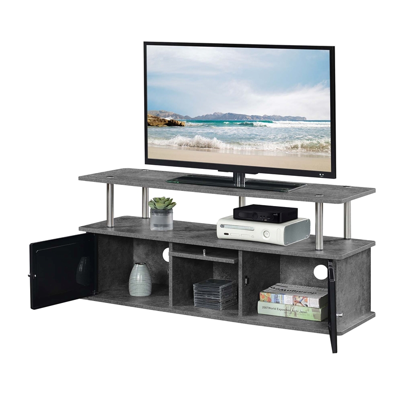 Designs2Go TV Stand with Three Storage Cabinets and Shelf in Gray Wood Finish