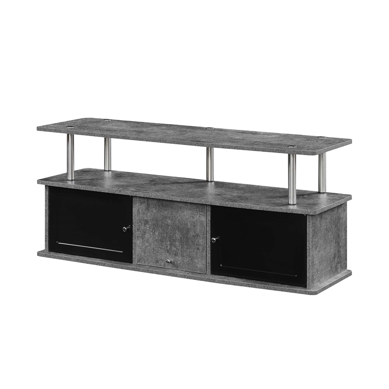 Designs2Go TV Stand with Three Storage Cabinets and Shelf in Gray Wood Finish