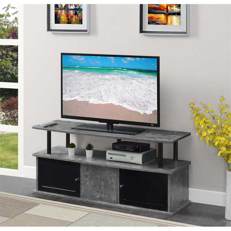 Designs2Go TV Stand with Three Storage Cabinets and Shelf in Gray Wood Finish