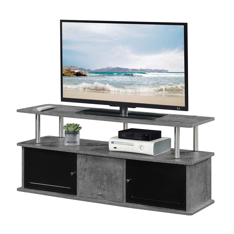 Designs2Go TV Stand with Three Storage Cabinets and Shelf in Gray Wood Finish