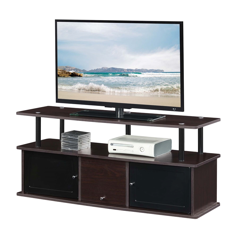 Designs2Go TV Stand with Three Storage Cabinets and Shelf in Espresso Wood