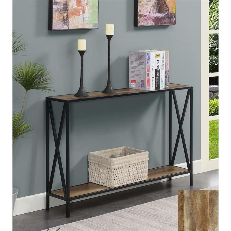 Tucson Console Table with Shelf in Nutmeg Wood Finish and Black Metal Frame