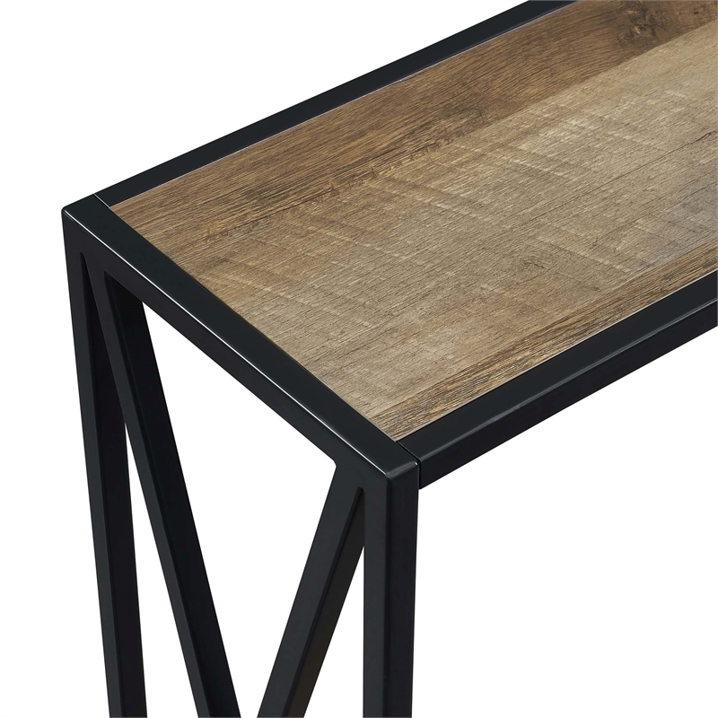 Tucson Console Table with Shelf in Nutmeg Wood Finish and Black Metal Frame