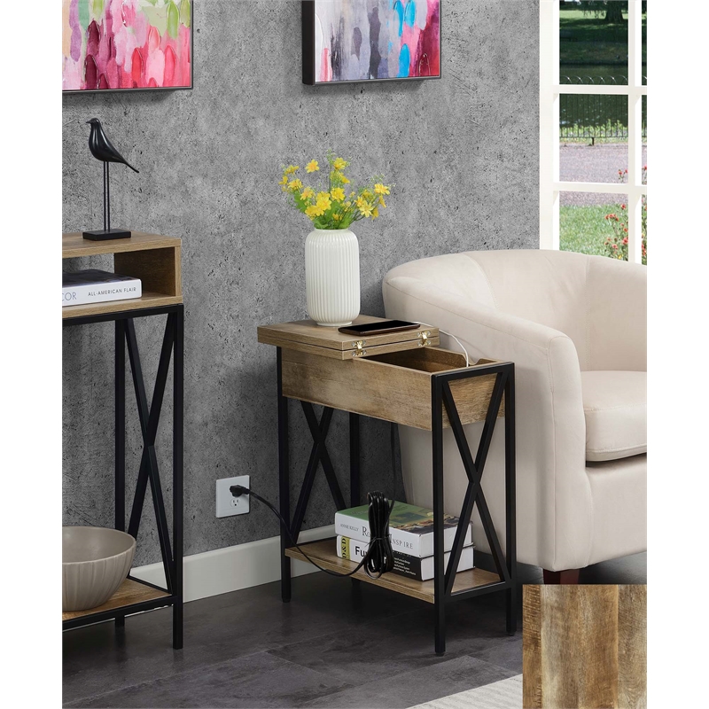 Tucson Flip Top End Table with Charging Station and Shelf in Nutmeg Wood Finish