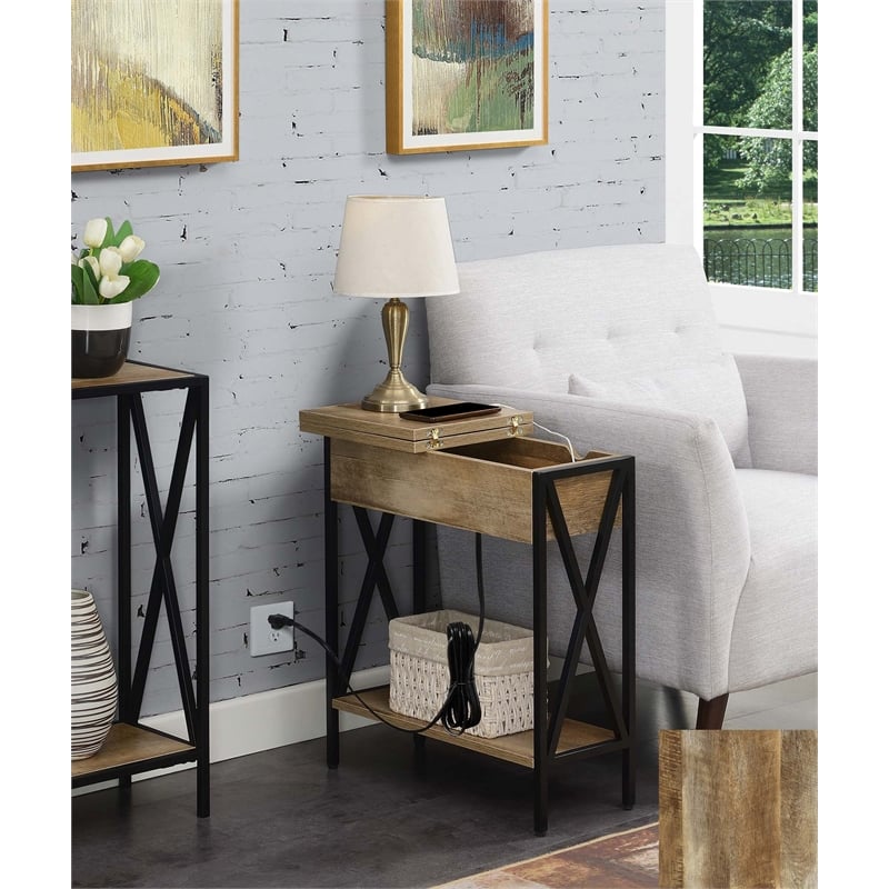 Tucson Flip Top End Table with Charging Station and Shelf in Nutmeg Wood Finish