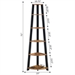 Newport Five-Tier Corner Bookshelf in Nutmeg Wood Finish with Black Wood Frame