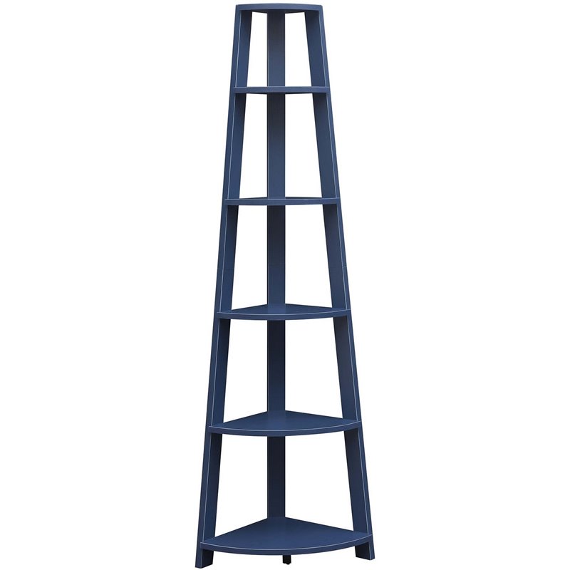 Convenience Concepts Newport 5-Tier Corner Bookshelf in Blue Wood