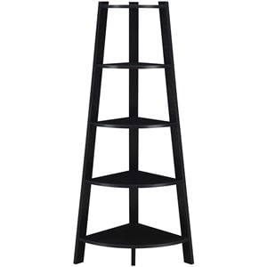 Convenience Concepts Newport 5-Tier Wide Corner Bookcase in Black Wood