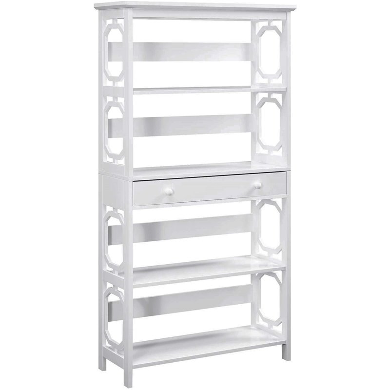 Convenience Concepts Omega 5-Tier Bookcase with Drawer in White Wood
