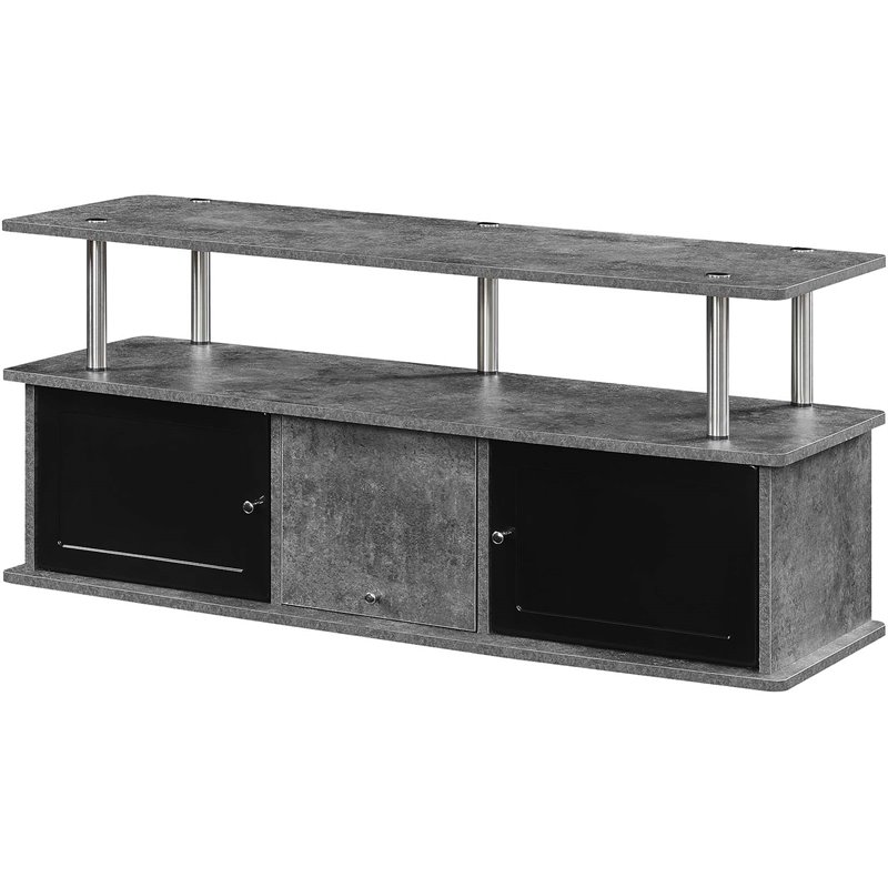 Designs2Go TV Stand with Three Storage Cabinets and Shelf in Gray Wood