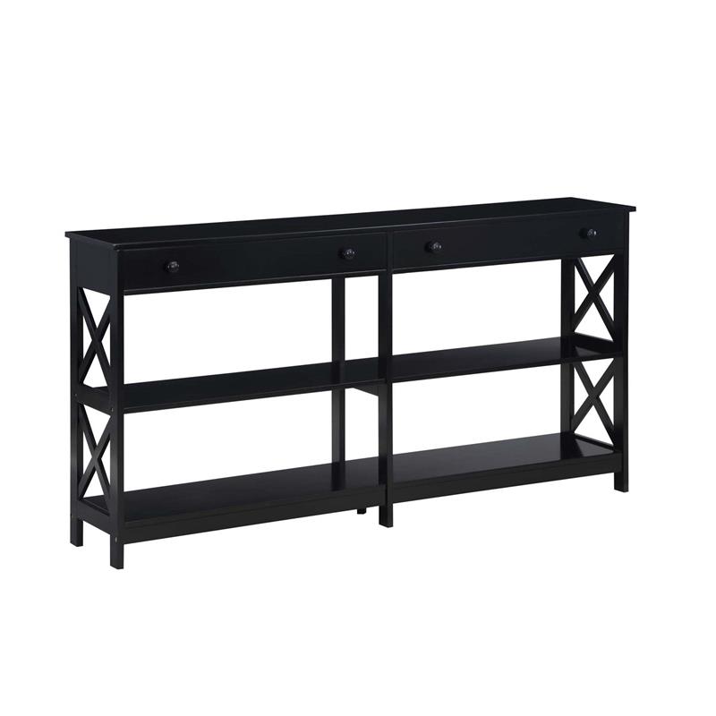 Oxford Two-Drawer 60-inch Console Table with Shelves in Black Wood Finish