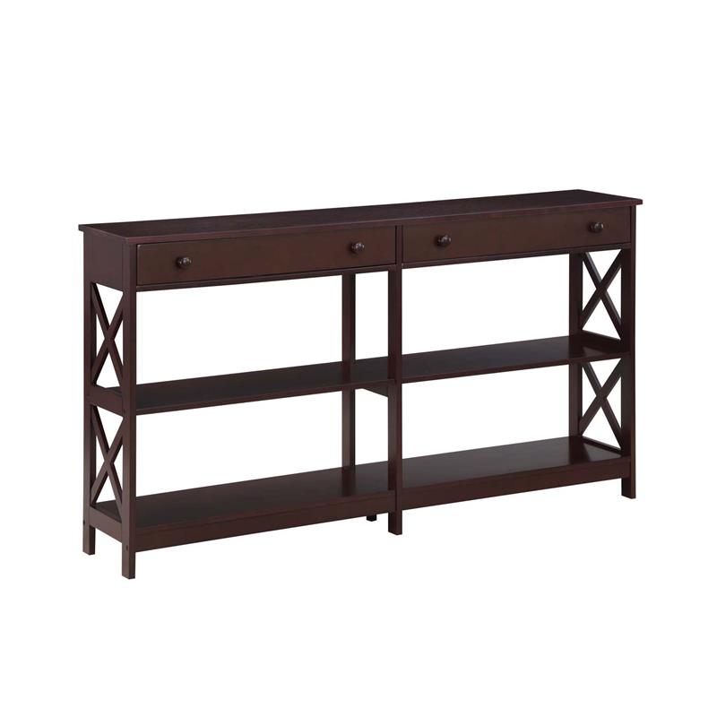 Oxford Two-Drawer 60-inch Console Table with Shelves in Espresso Wood Finish