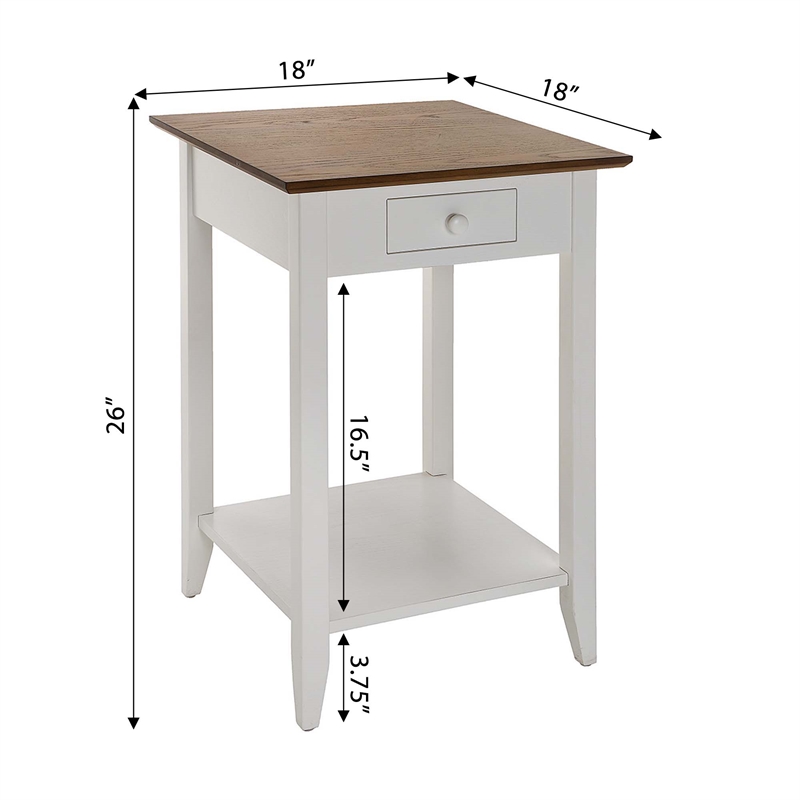 American Heritage One-Drawer End Table with Shelf in White Wood Finish