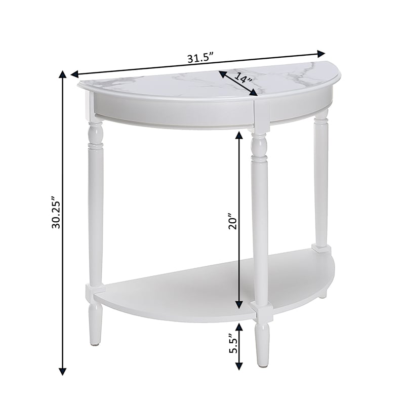 French Country Half-Round Entryway Table with Shelf in White Wood Finish