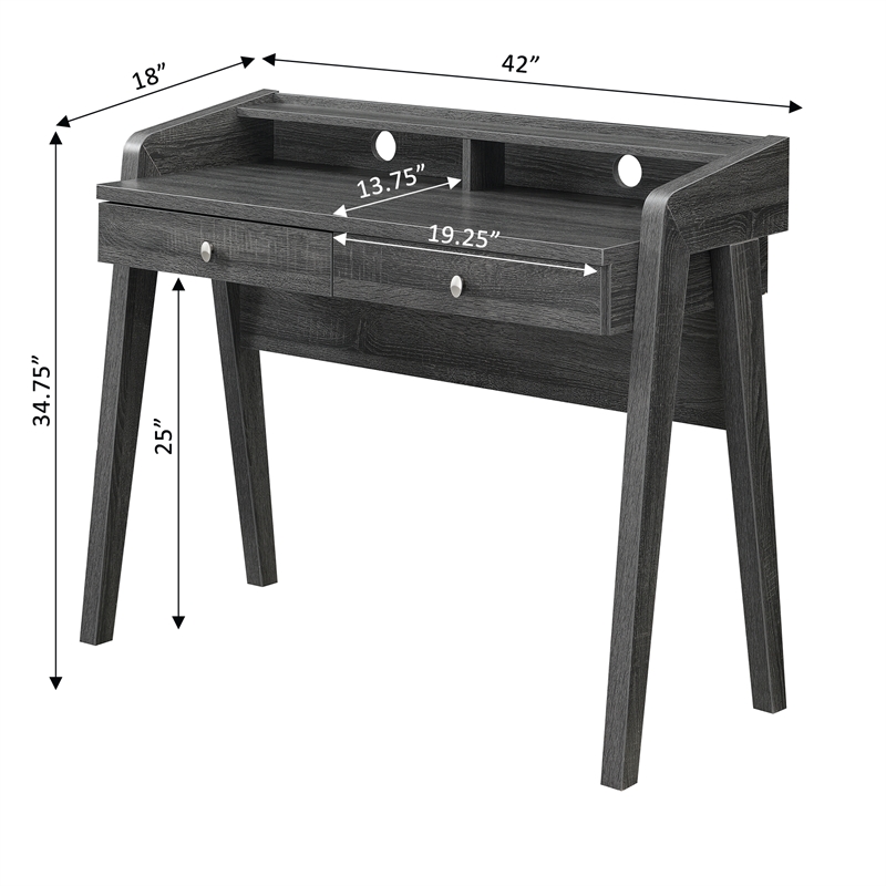 Newport Deluxe Two-Drawer Desk with Shelf in Gray Wood Finish