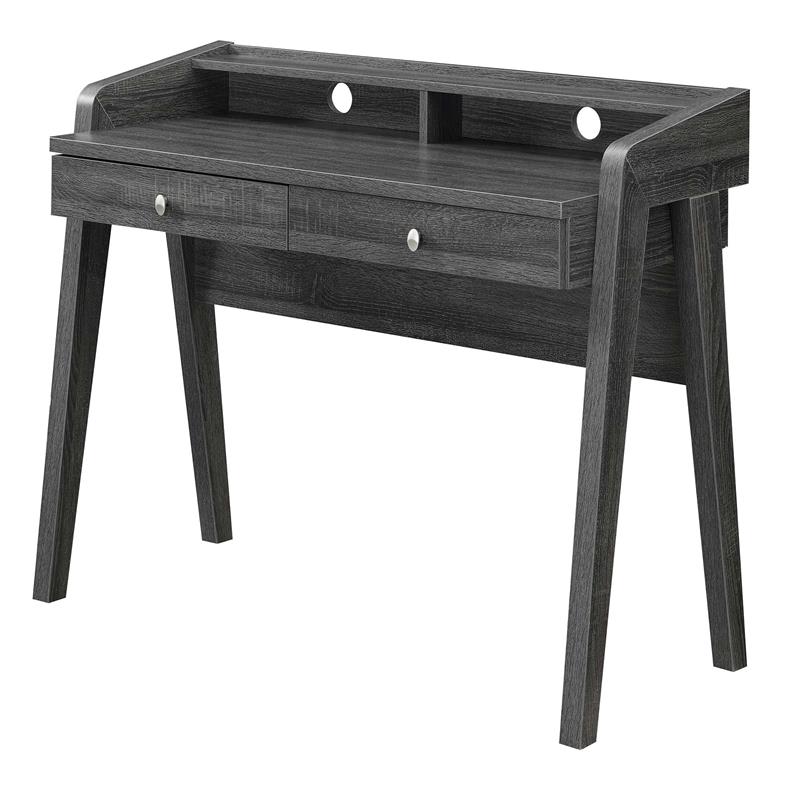 Newport Deluxe Two-Drawer Desk with Shelf in Gray Wood Finish
