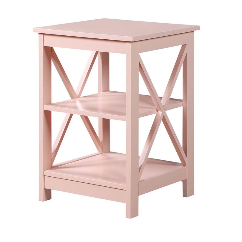 Convenience Concepts Oxford End Table with Shelves in Light Pink Wood Finish
